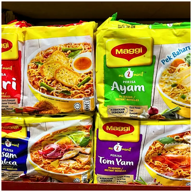 Mie Kuah Instant Malaysia MAGGI 1 bungkus kecil/Maggi Mie Malaysia | Maggi Curry Noodle/Maggi Mie Instant malaysia / asam laksa / Tomato Delight / kari / tomyam / pedas giler ayam bakar / kari cili api Food Instan Bawang Goreng 3