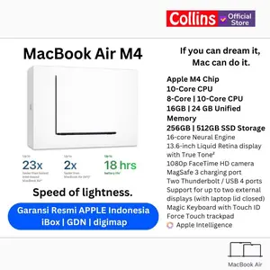 [COLLINS X K] APPLE MacBook Air M4 2025 13-Inch 16/256GB 16/512GB 24/512GB GPU 8Core/10Core Resmi IBOX