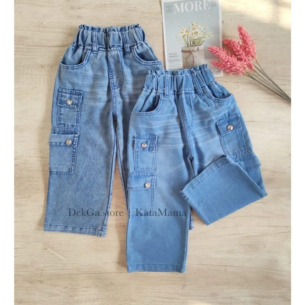 Cargo Jeans Celana kulot Panjang Cargo 6 kantong
