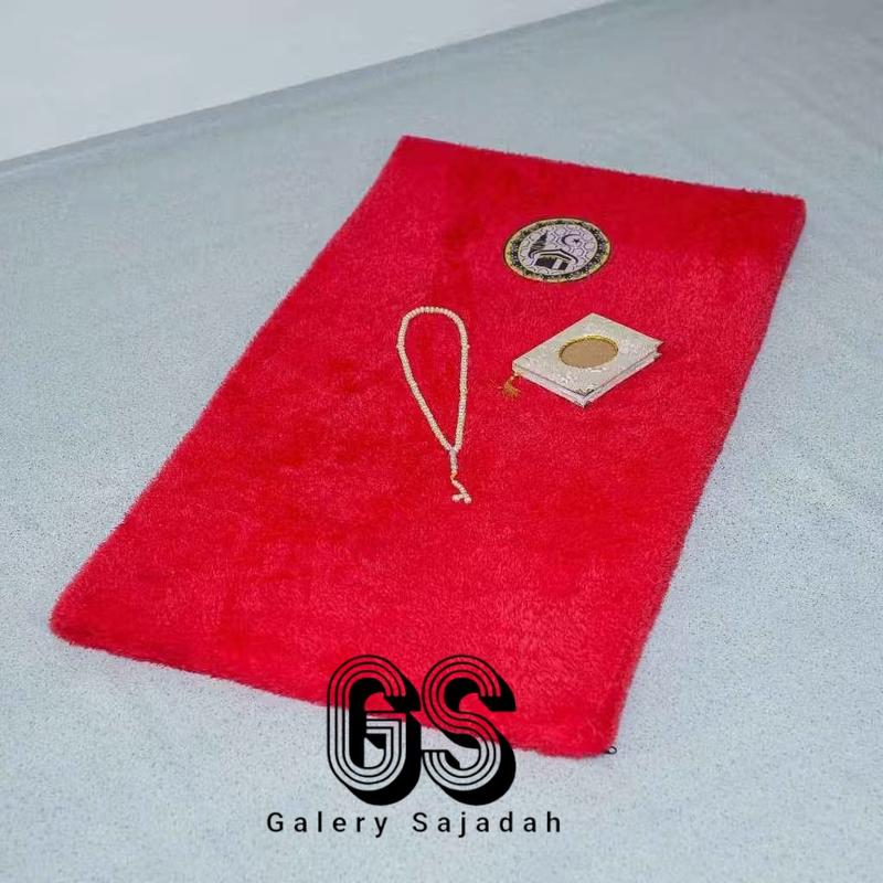 Sajadah Haji muslim Bulu Rasfur lembut dan1 nyaman 115x65x5cm bordir ka'bah motif premium lebih tebal busa putih alas hitam bisa untuk hampers bukan sajadah turki tidak rumbai Umroh 0