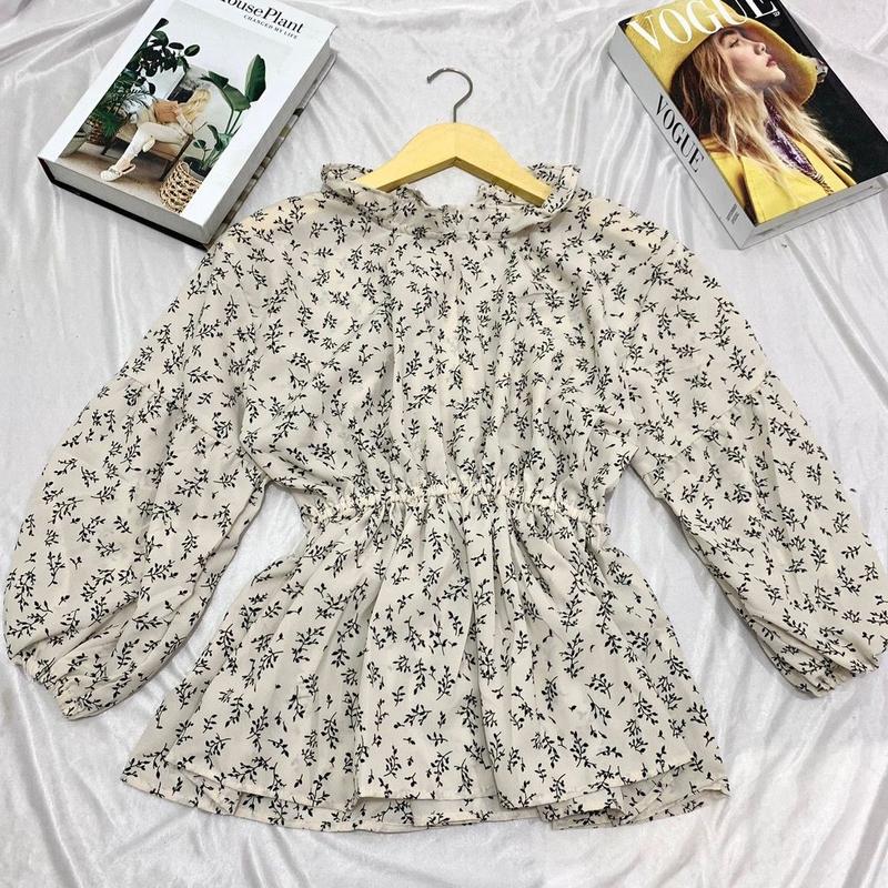 FLORAL OLLA BLOUSE MOTIF BUNGA ATASAN PINGGANG KARET / BLOUSE KOREAN VINTAGE Wolfis Wanita Atasan Panjang Baju  Cewek Dewasa olla blouse korean style Casual 7