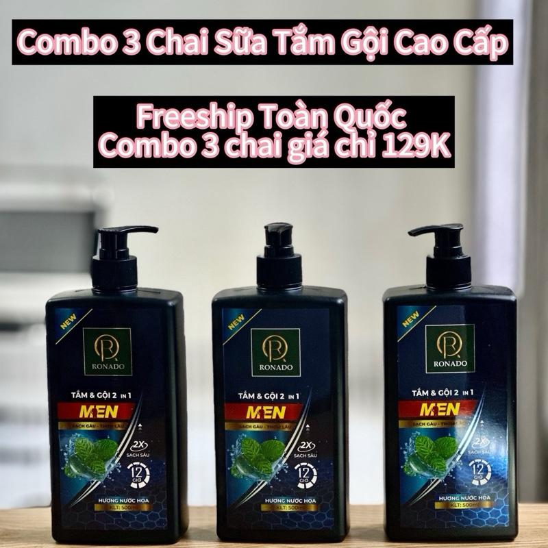 ComBo 3 Chai Sữa Tắm Gội Nam 2in1 Hương Nước Hoa Cao Cấp Ronado Mát Lạnh Bạc Hà , Dung Tích 500ml/Chai