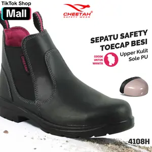 Kulit Asli - Cheetah Sepatu Safety Wanita 4108H Toecap Besi Sole PU Anti Slip Perlindungan Maksimal Nyaman untuk Kerja Proyek - Selempang - Shoes