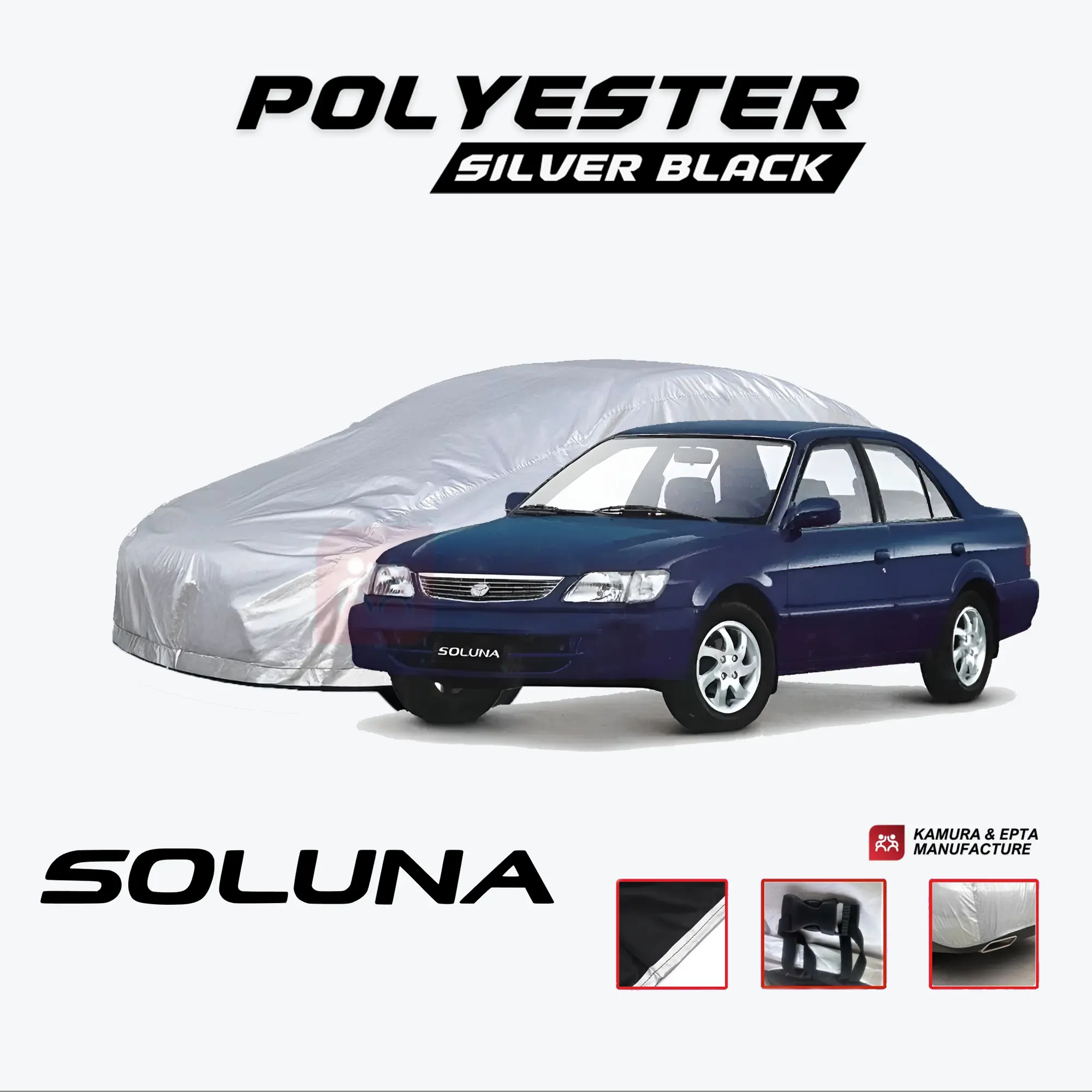 Sarung Mobil SOLUNA – Polyester Car Cover Waterproof, Proteksi UV & Anti Panas, Karet Pengait Kendaraan