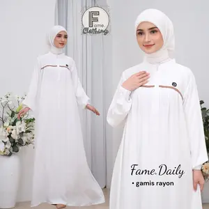 Fame Clothing - Gamis Rayon list putih hitam