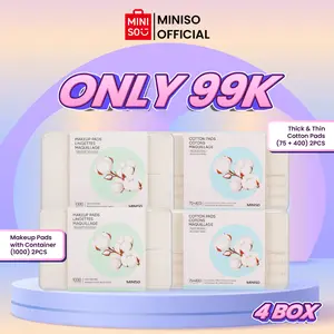 [4 IN 1 KAPAS] MINISO Facial Cotton Pads 75pcs Tebal + 400pcs dan Kapas 1000 pcs isi 4 Tipis Kapas Pembersih Makeup Bantalan Kapas Kotak Kapas Pembersih Wajah Pembersih Kotoran Kapas Kecantikan