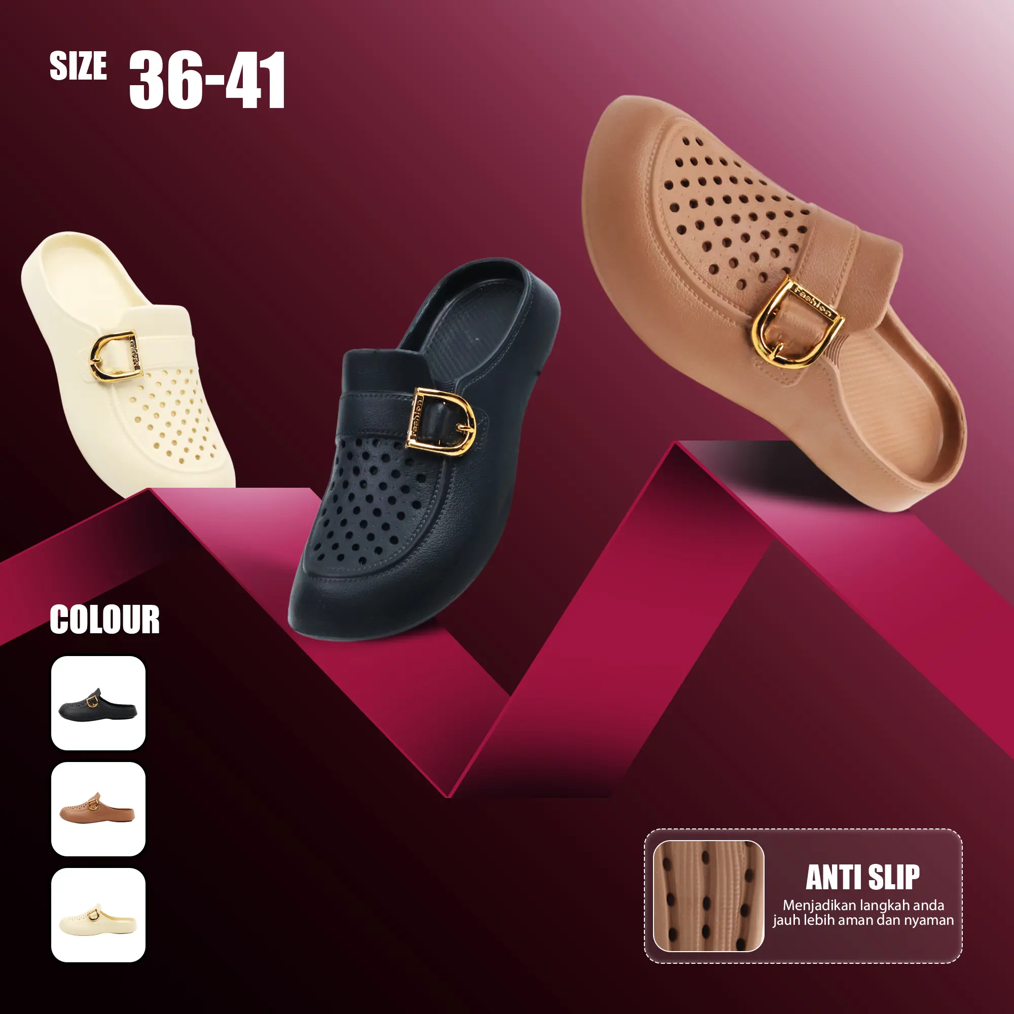 Sandal Wanita Model Selop Kekinian 626M Dewasa Wedges Bahan Karet Eva Rubber Anti Slip Anti Licin - Shoes, Sendal