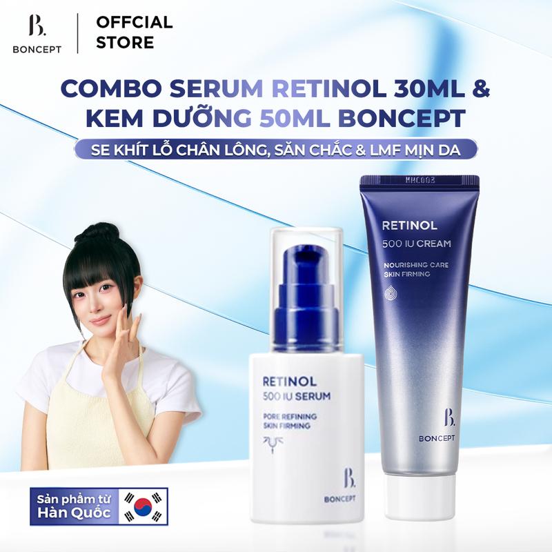 Combo Serum Retinol 30ml & Kem Dưỡng 50ml Boncept - Se Khít Lỗ Chân Lông, Săn Chắc & Làm Mịn Da