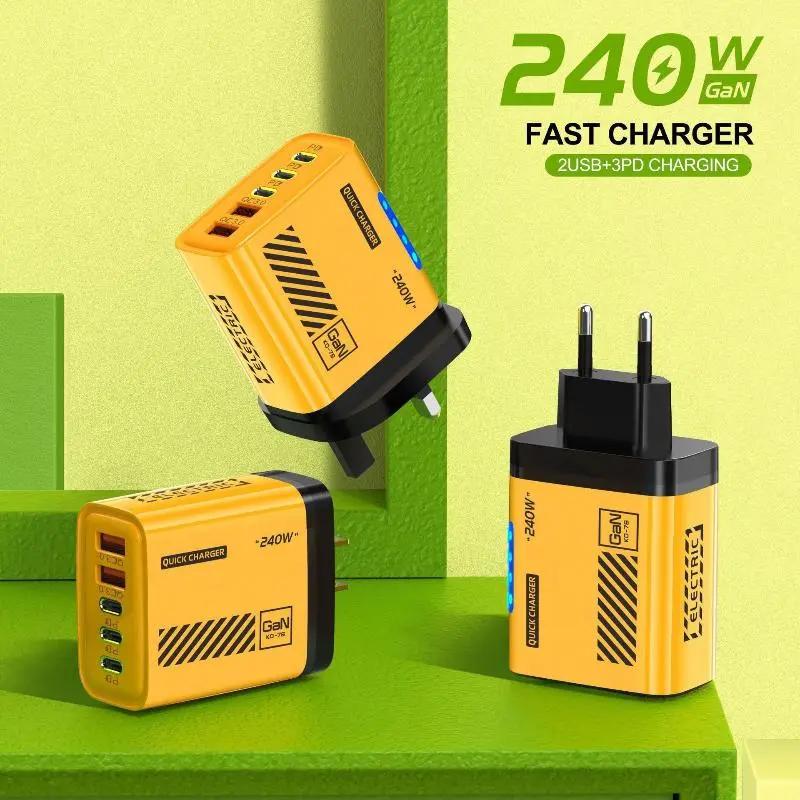 BÁN CHẠY 240W 5 cổng điện thoại di động bộ sạc 2 USB 3 loại c nhanh PD QC sạc sạc nhanh 3.0 bộ chuyển đổi sạc tường us eu cắm cho Xiaomi Sẵn Kho Giao Toàn Quốc