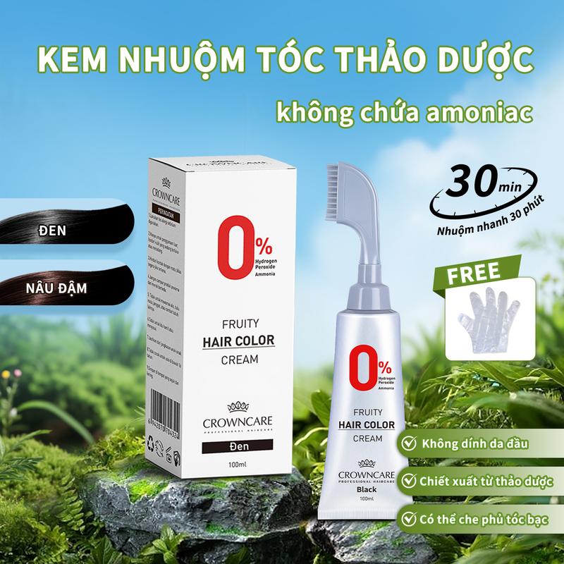 [PROMO SPESIAL] CrownCare Kem Nhuộm Tóc | Che Phủ Tóc Bạc Dùng Lược | Hương Trái Cây | Không Amoniac & Không SLS