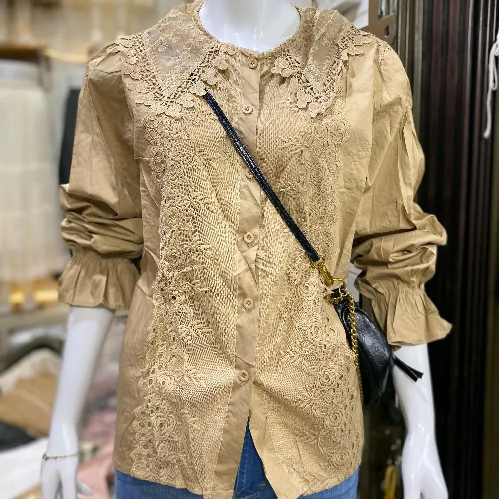 Atasan kemeja wanita katun bordir import Ld115 Pb60