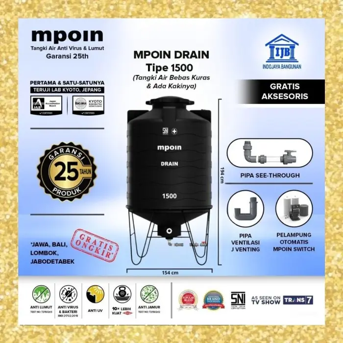 Tangki Air Toren MPOIN DRAIN Hitam 400 600 800 1200 ANTI PECAH & LUMUT