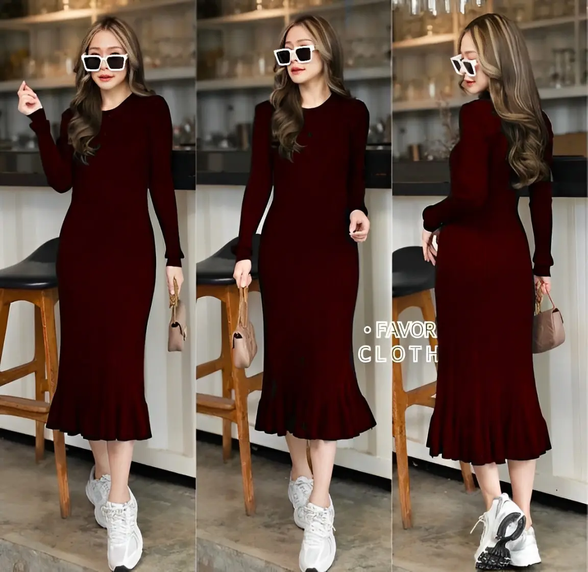 MS Dress Rajut Kinara Ld 90 - 100 cm P 110 cm B 300 gr Cotton Polyester #4426