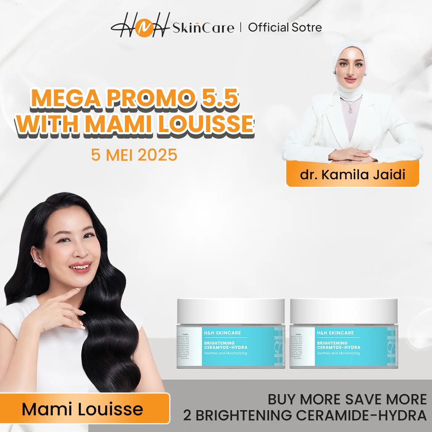[HNH x LOUISSE SCARLETT] Bundling 2 HNH Brightening Ceramide-Hydra - Moisturizer Ceramide Pelembab Wajah untuk Skin Barrier