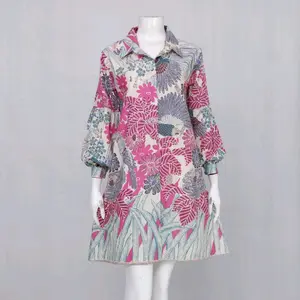 Tunik Wanita Batik Shafira Berkerah Lengan Manset Kancing Depan Katun Muslim