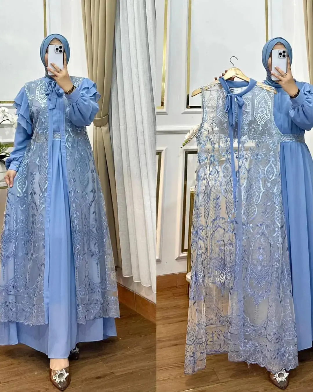Dress Kondangan Model Outer Nashita Dari Bahan Ceruty Mix Brokat Mewah Ootd Lebaran Pernikahan