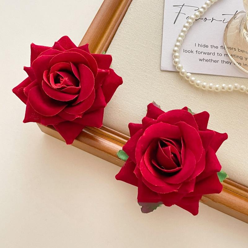 Kẹp Tóc Và Trâm Cài, Hoa Hồng Đỏ, Phụ Kiện Kép, Kẹp Hoa Đội Đầu Và Hoa Ngực, Thích Hợp Để Chụp Ảnh Đạo Cụ, Kẹp Tóc 5