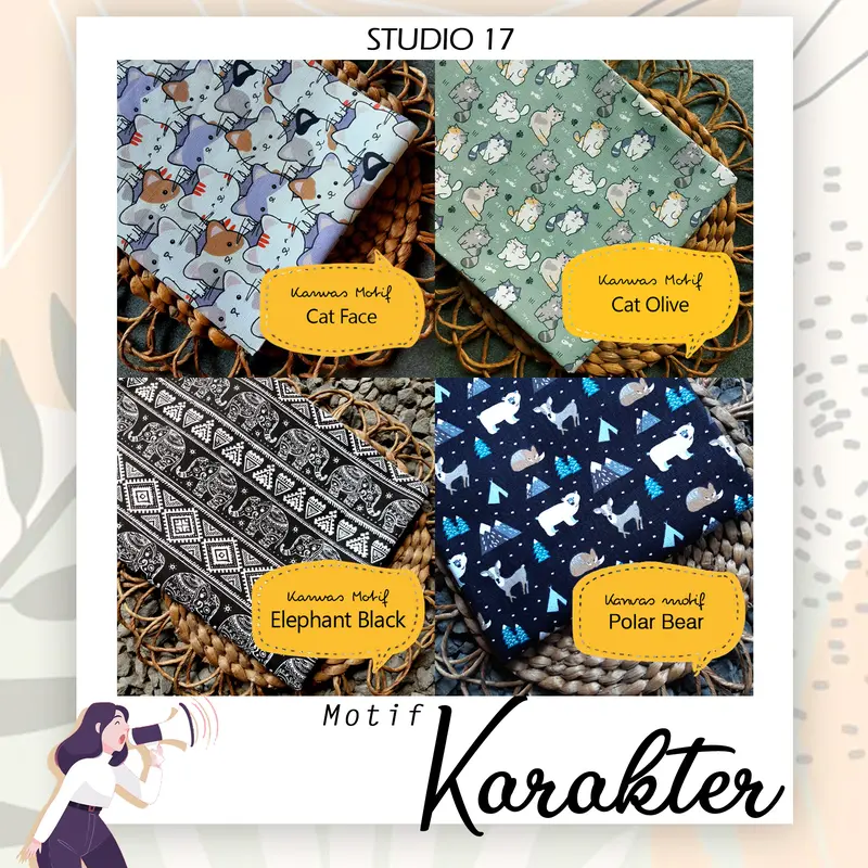 Kain Kanvas Motif Size 100cm x 50cm Bermotif Karakter 7