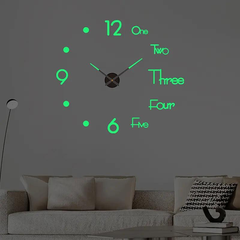 3D đồng hồ tường sáng acrylic không khung DIY đồng hồ tường kỹ thuật số đồng hồ…