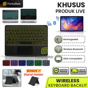 FORSABEE - ( LIVE ) Wireless Bluetooth Blutooth Keyboard Backlight untuk Semua Tipe Tab Tablet iPad Keybord Kibord Papan Ketik Touch Track Pad Touchpad Trackpad Backlit Back Light Lit Lampu RGB
