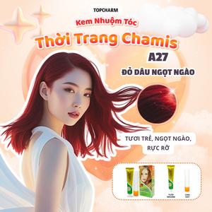 Nhuộm tóc màu Đỏ Dâu A27 ngọt ngào TOPCHARM 30 màu, lên màu nhanh chuẩn, dưỡng tóc bóng mềm (kèm oxy, bao tay, lược) Nhuộm Tóc Đổi Màu Tóc Nữ