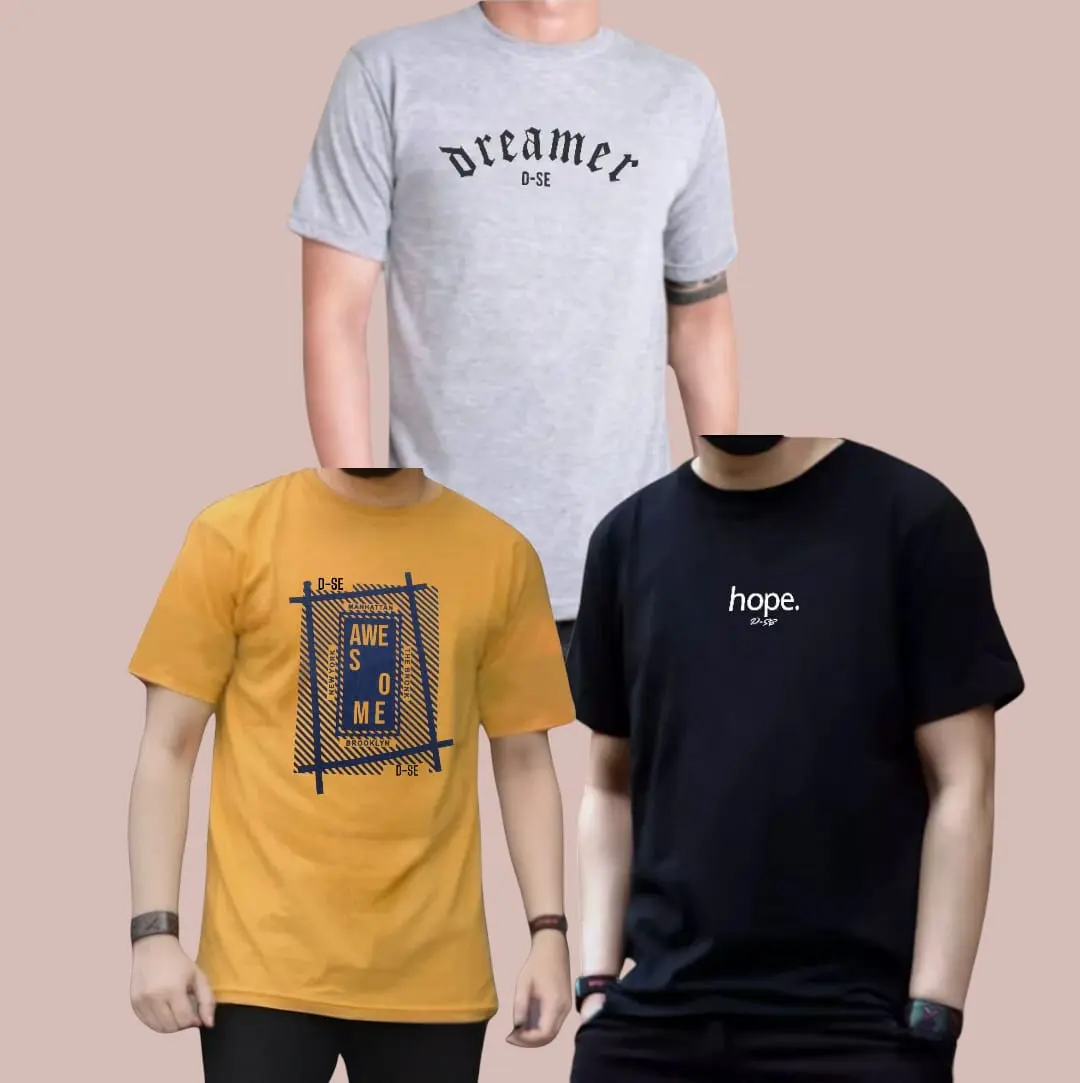 Baju Oblong Paket 3pcs Kaos Distro Original T-shirt Pria Lengan Pendek High Motif Sablon Dewasa Atasan Keren