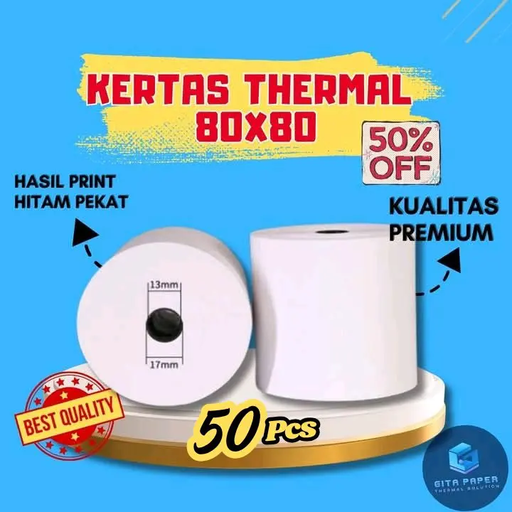 KERTAS THERMAL 58X30 57X30 57X40 57X48 80X50 80X80 CORELES HITAM PEKAT 10 PCS 50 PCS 100 PCS Struk Roll lebel 0