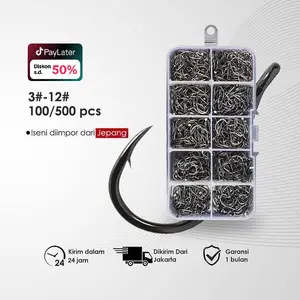 100/500Buah Kait Ikan Baja Karbon Tinggi Ikan Tajam Dari No.3 S/d No.12 1 Set Box Kail Pancing Full Set Box  Ikan Kail Belut Sawah Peralatan Memancing  Besar Kail Pancing Kecil laut