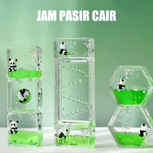 Jam Pasir Cair Panda Decorasi Meja Pajangan Lucu Oil Hourglass Mainan Anti Stres
