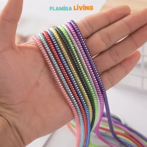 Pelilit Kabel Spiral Warna Metalic / BAHAN TEBAL 1.4 METER / Pelindung Cable Hp Charger Universal / Cord Protector Color Gadget Handphone Panjang pl1001