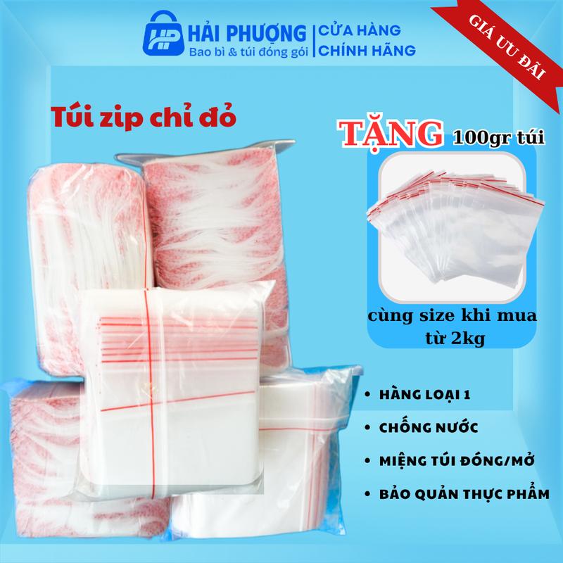 Túi Zip Chỉ Đỏ 0,5kg-1kg-2kg đa dạng kích cỡ Bao bì Hải Phượng hàng loại 1 đầu zip kín đáo đựng thực phẩm,...