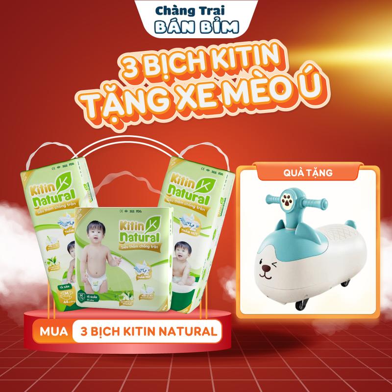   COMBO MUA 3 - TẶNG XE CHÒI TO  Mua 3 Bịch Bỉm Kitin Natural - Trà xanh thiên nhiên *KT-3* Cho Bé - Tặng xe Mèo Ú  Umoo  Ô tô 