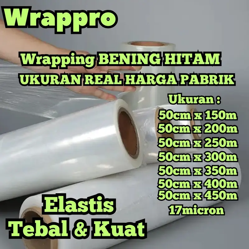Plastik Wrapping Barang BENING HITAM 30cm x 250m x 17micron / Stretch Film Roll Transparan 6