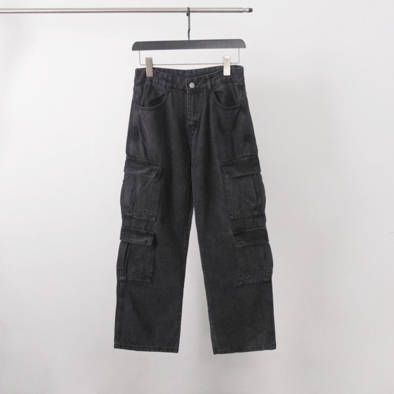 Quần baggy jean đen xám wash khói mix 4 túi hộp KPis Clothes oversize nam nữ