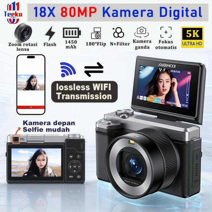 Promo TEEKA 80MP Camera Digital Flip Wifi Retro Kamera Video 5K Zoom ...