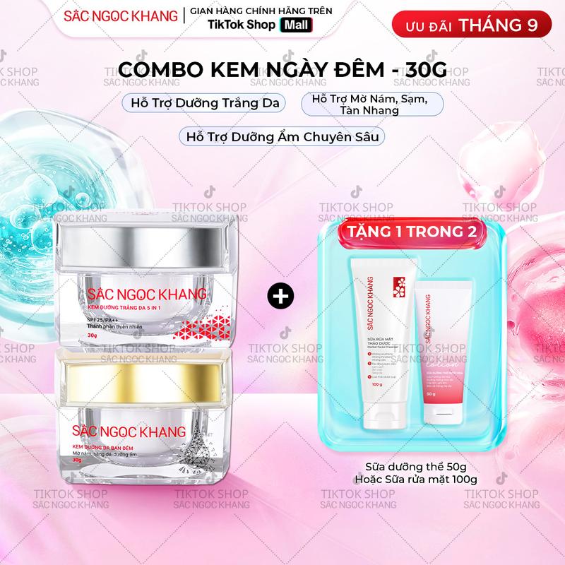 Combo Kem Hỗ Trợ Dưỡng Sáng Da Sắc Ngọc Khang - Kem Ngày Đêm Dưỡng Ẩm Hỗ Trợ…