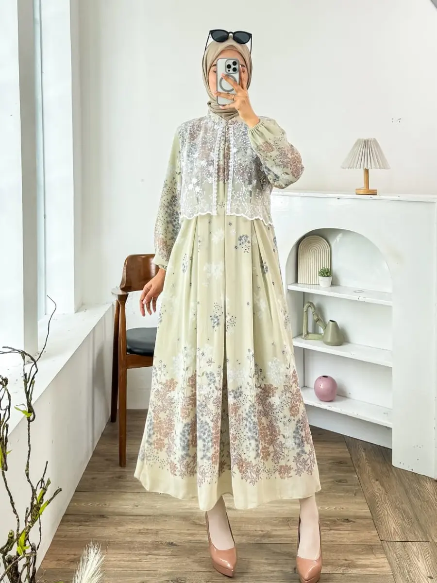 GLAMO.ID - 39G Ginali Maxi Dress Wanita Lengan Panjang Panjang 128cm