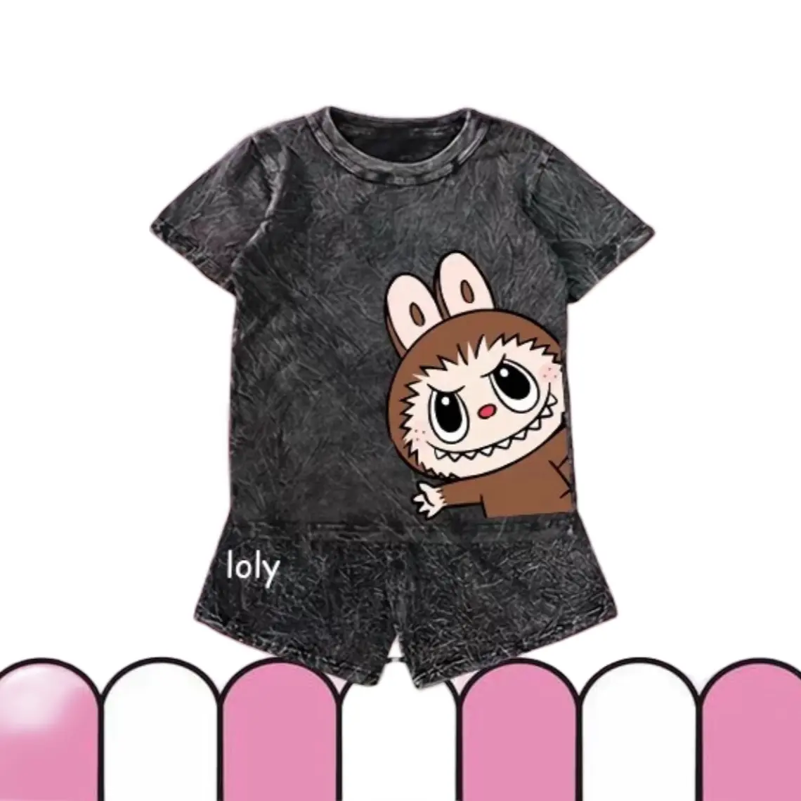 Stelan Anak Stone Wash Unisex One Set Anak Cewek Cowok Usia 1-10 Tahun Stelan Anak Wash Lengan Pendek Celana 3/4