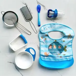 Saringan MPASI Bayi Alat Penghalus Makanan Grinder Mangkok Sendok Paket Slabber Baby Feeder Perlengkapan Putih Maker