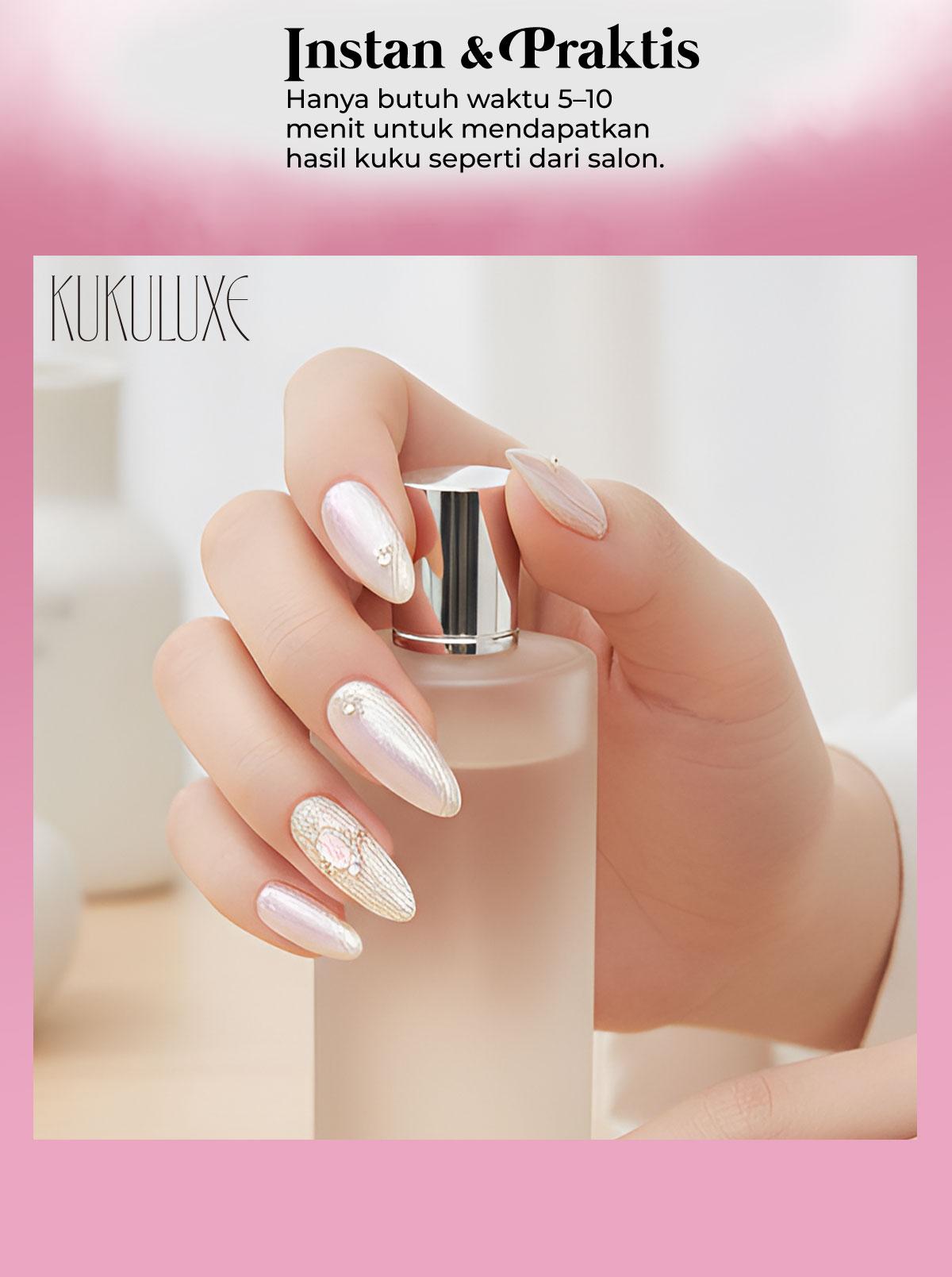 KUKULUXE 3D Nail Art – Press On Nails Premium 4 Varian ( Black Butterfly, Cool Black Mary, Falling Sakura Thoughts, Green Wave Greyhound )