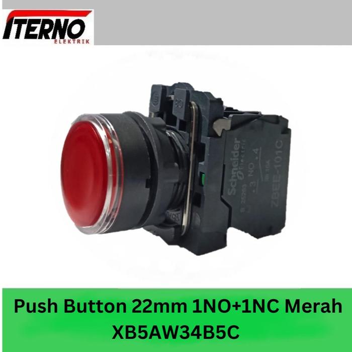 Jual Push Button Illuminated 22mm 24VDC 1NO+1NC Merah XB5AW34B5 ...