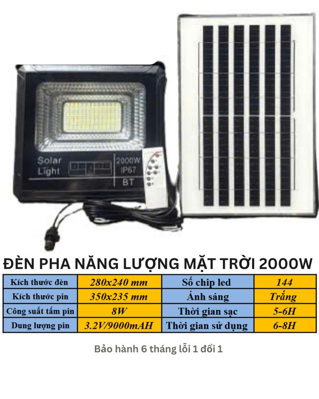 xem kĩ mô tả ĐÈN PHA LED NLMT 2000W MINI để trong nhà hoặc ngoài mái hiên sáng liên tục 5-6 tiếng vỏ nhựa ABS dây 4m kèm tấm pin mono BH 6 tháng 1 dổi 1