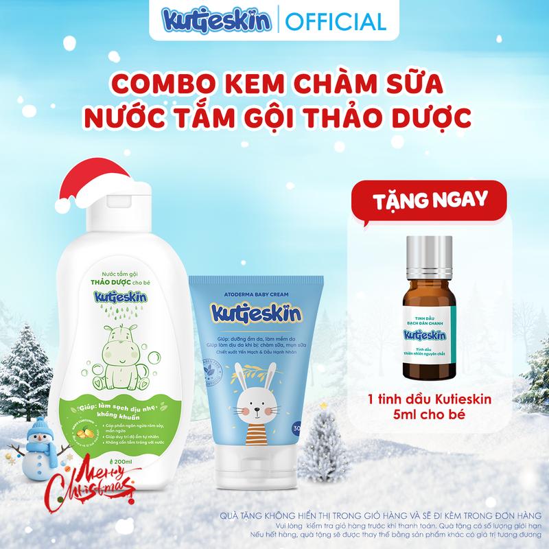 Kutieskin - Bộ đôi kem chàm sữa và nước tắm gội thảo dược - KAD10+KNT20