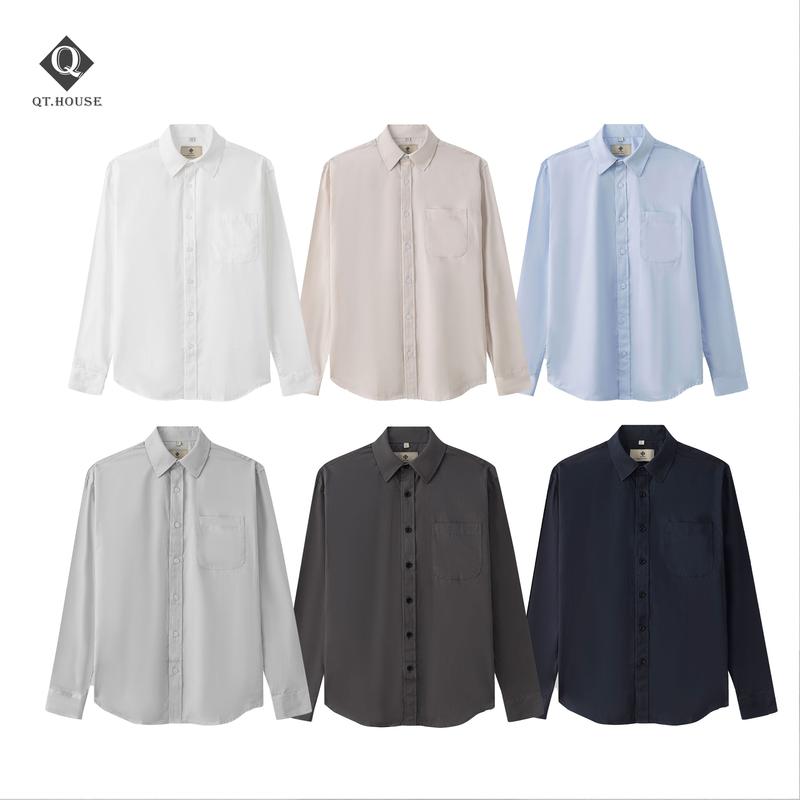 QT.HOUSE Áo Sơ Mi Premium Cotton Dài Tay Nam Sơ Mi Nam Trơn Tone Màu Pastel Form Regular Fit QTSM15