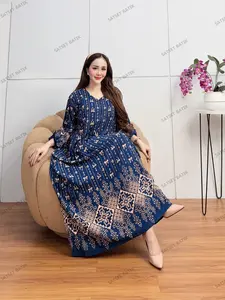 Terbaru Gamis Chibi Motif Pita Dress Wanita Rayon Daster Busui Lengan Balon Panjang Tebal Adem