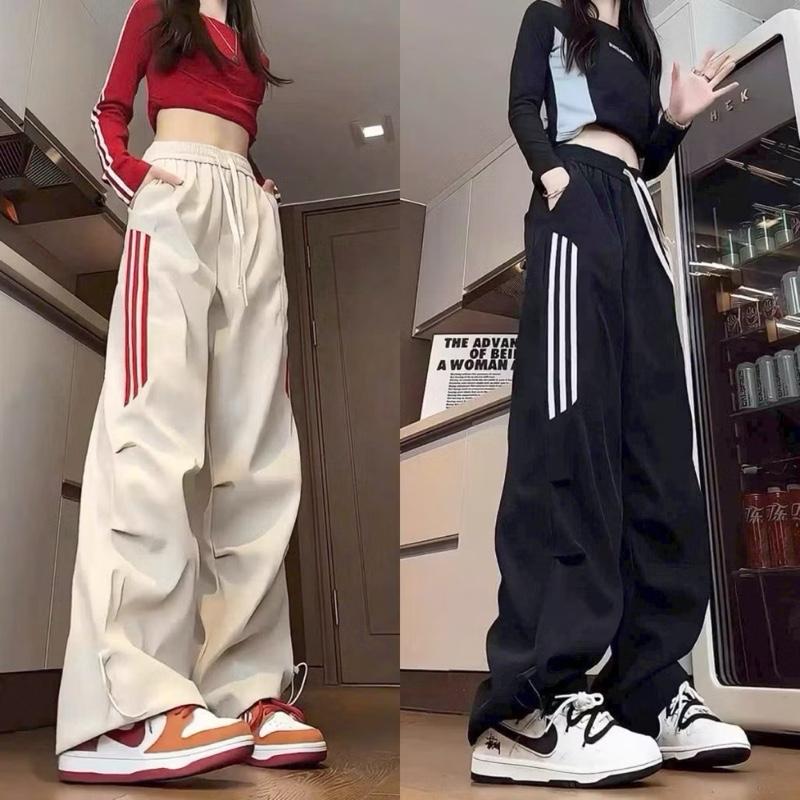 28.Minstore2 Quần Jogger Unisex Thể Thao Ống Rộng Vải Dù Form Cạp Cao Phối Dây Rút Freesize Đen Be Suông Mịn Mát Chất Liệu Dù Mịn Mát Không Xù Lông Phong Cách Unisex