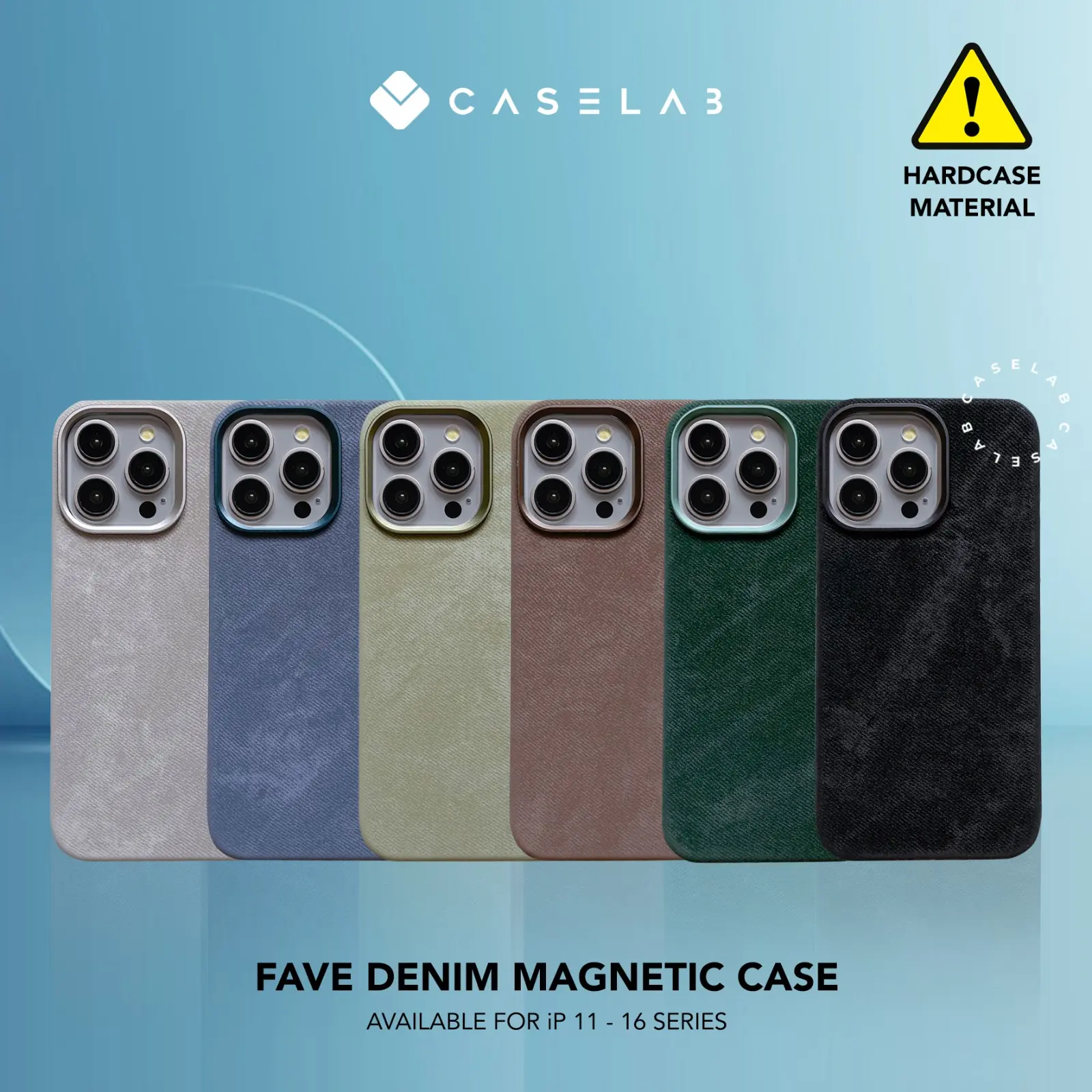 CASELAB - FAVE DENIM HARD CASE MAGNETIC COMPATIBLE FOR IP 16 PROMAX 16 PRO 16 16 E 15 PROMAX 15 PRO 15 14 PROMAX 14 PRO 14 13 PROMAX 13 PRO 13 12 PROMAX 12 PRO 12 11 DENIM MAGNETIC CASE HARDCASE CASING PELINDUNG HANDPHONE Black Green Brown Blue