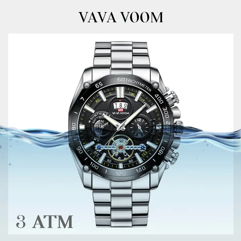 VAVAVOOM 2421 Jam Tangan Pria Stainless Steel Analog Quartz Original Tahan Air Watch + Kotak Gratis 7