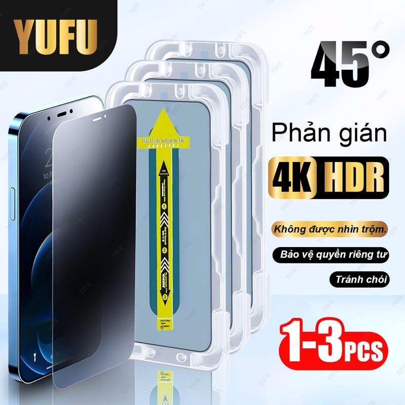 YUFU,1-3 Pcs Bảo Vệ Màn Hình Riêng Tư, Chiếc, Với Giá Đỡ Căn Chỉnh, Kính Cường Lực, Tương Thích Với iPhone 15, 14, 13, 11, 12, Pro Max, 7, 8 Plus, X, XR, XS MAX, Chống Gián Điệp, Kính Cường Lực Bảo Vệ