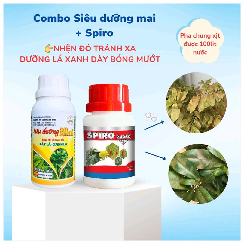 Bộ Siêu dưỡng mai 125ml, NHỆN ĐỎ tránh xa chai 100ml, dưỡng lá xanh dày bóng mượt, sử dụng cho cây cảnh,